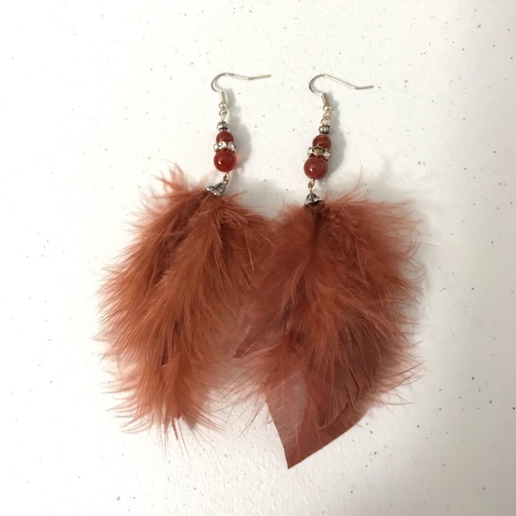 Carnelian Feather Necklace And Earrings set - Picture 5 of 5